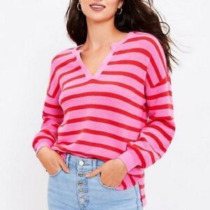 Ann Taylor LOFT Vibrant Pink Striped lightweight pullover sweater size XS NWT